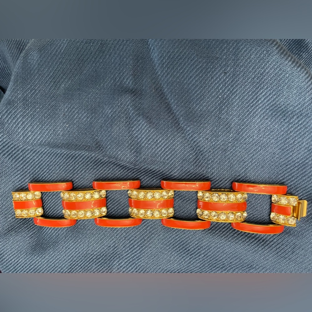 J Crew Coral Enamel Rhinestone Bracelet